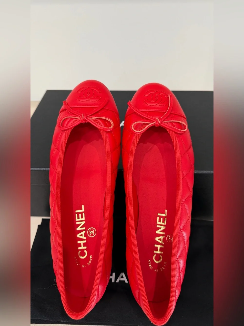 Chanel Quilted Ballet Flats in Bright Red, Size 36.5 (Brand New)